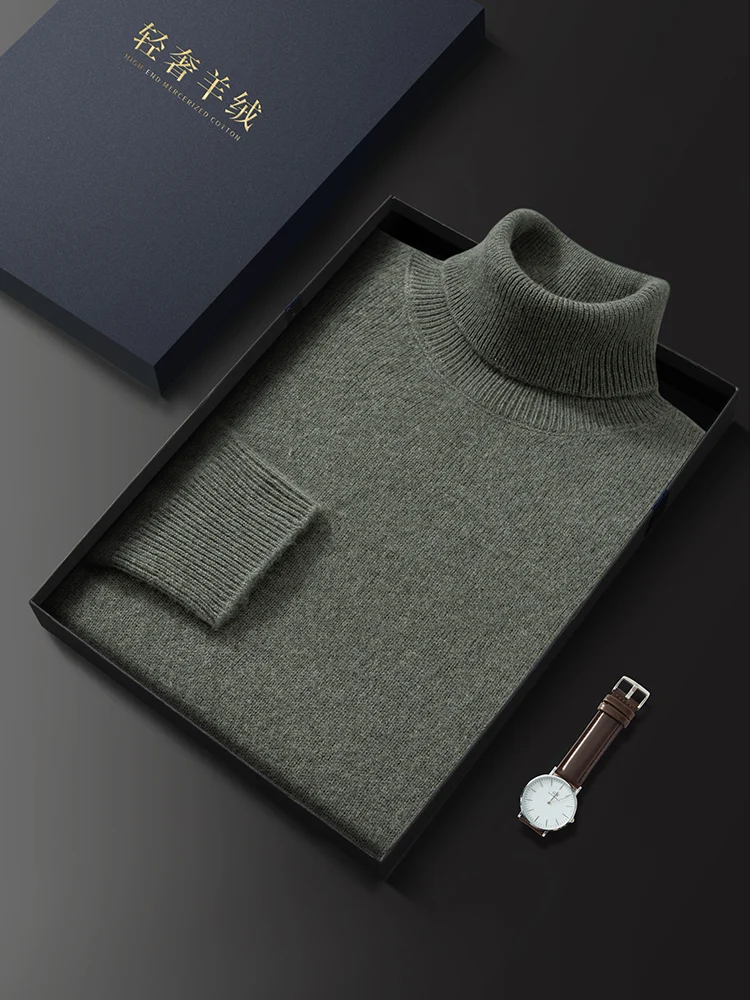 Fashion Basic Turtleneck Sweater Pullover 100% Cashmere Men's Autumn Winter Sweater Soft Warm Thick Clothes Causal Pullover Knit