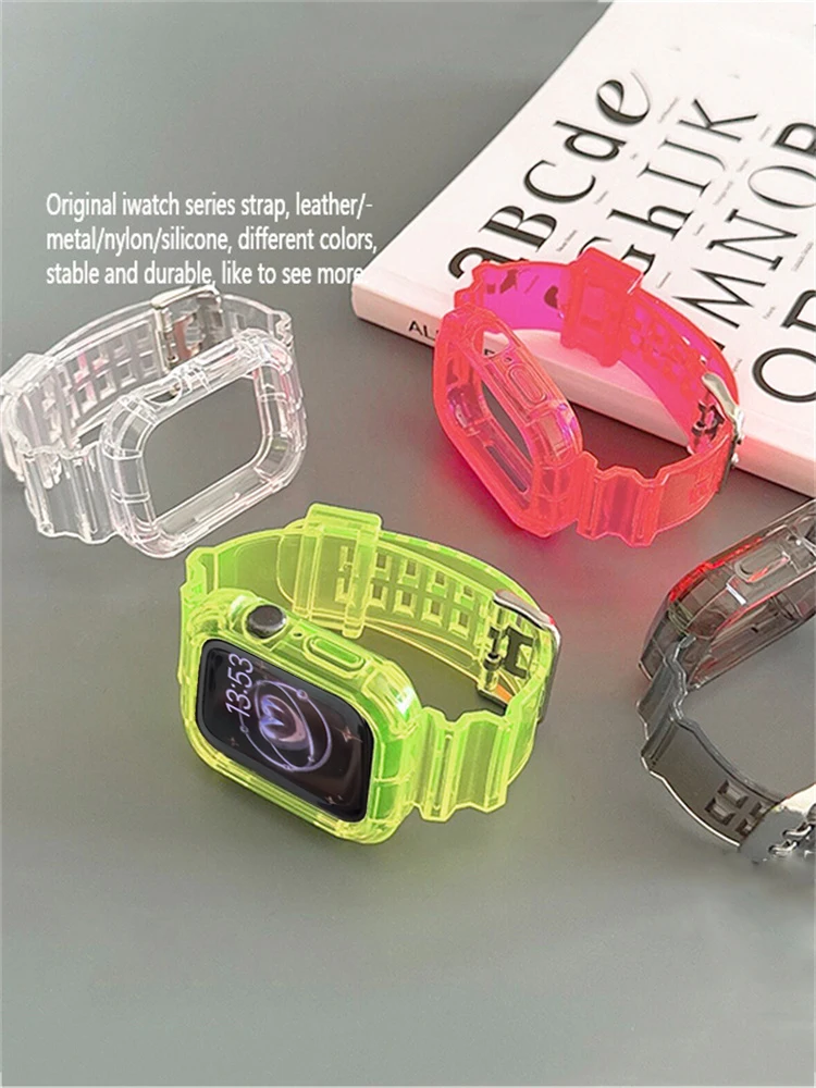 Candy Color Clear Silicone Sports Strap For Apple Watch Band  Ultra2 49mm 44 40 45 41 42 For Iwatch Series 9 8 7 SE Correa Band