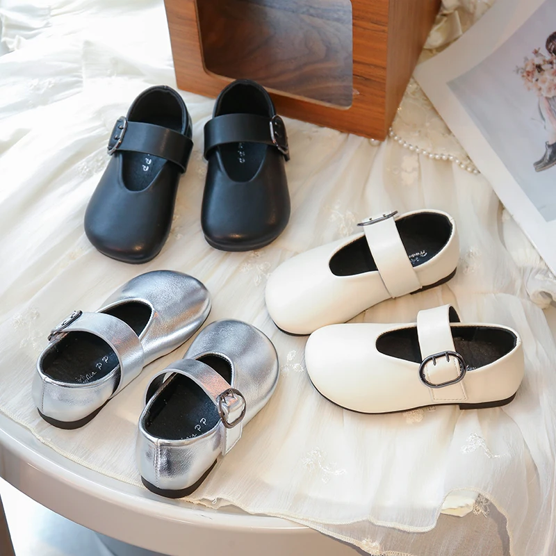 

New Style Girls' leather shoes spring new children's round toe flat fashion simple princess shoes single shoes