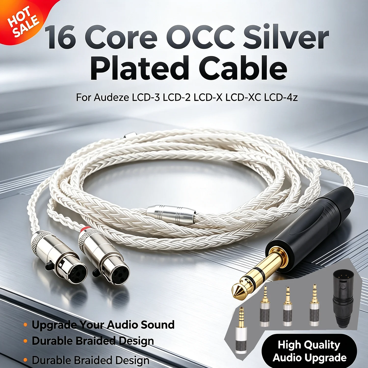 Headphone Upgrade Cable 16 Core OCC Silver Plated 4.4mm to 3.5mm for Audeze LCD-3 LCD-2 LCD-X LCD-XC LCD-4z High-End Audio Wire