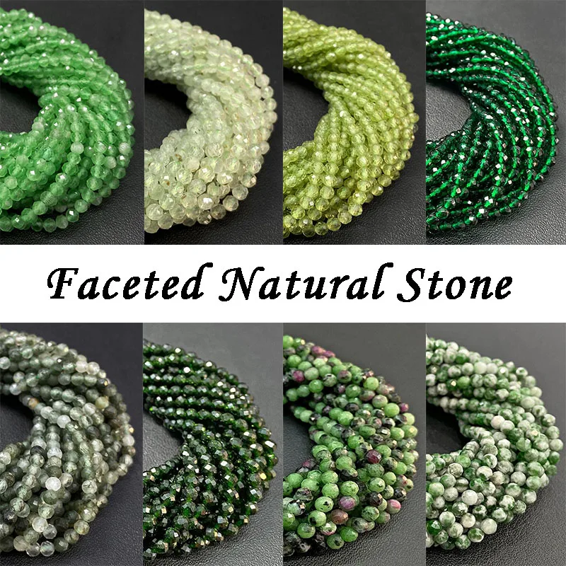 

Green Small Natural Stone Beads 2mm 3mm 4mm Round Faceted Malachite Turquoises Jades Loose Spacer Beads for DIY Jewelry Making