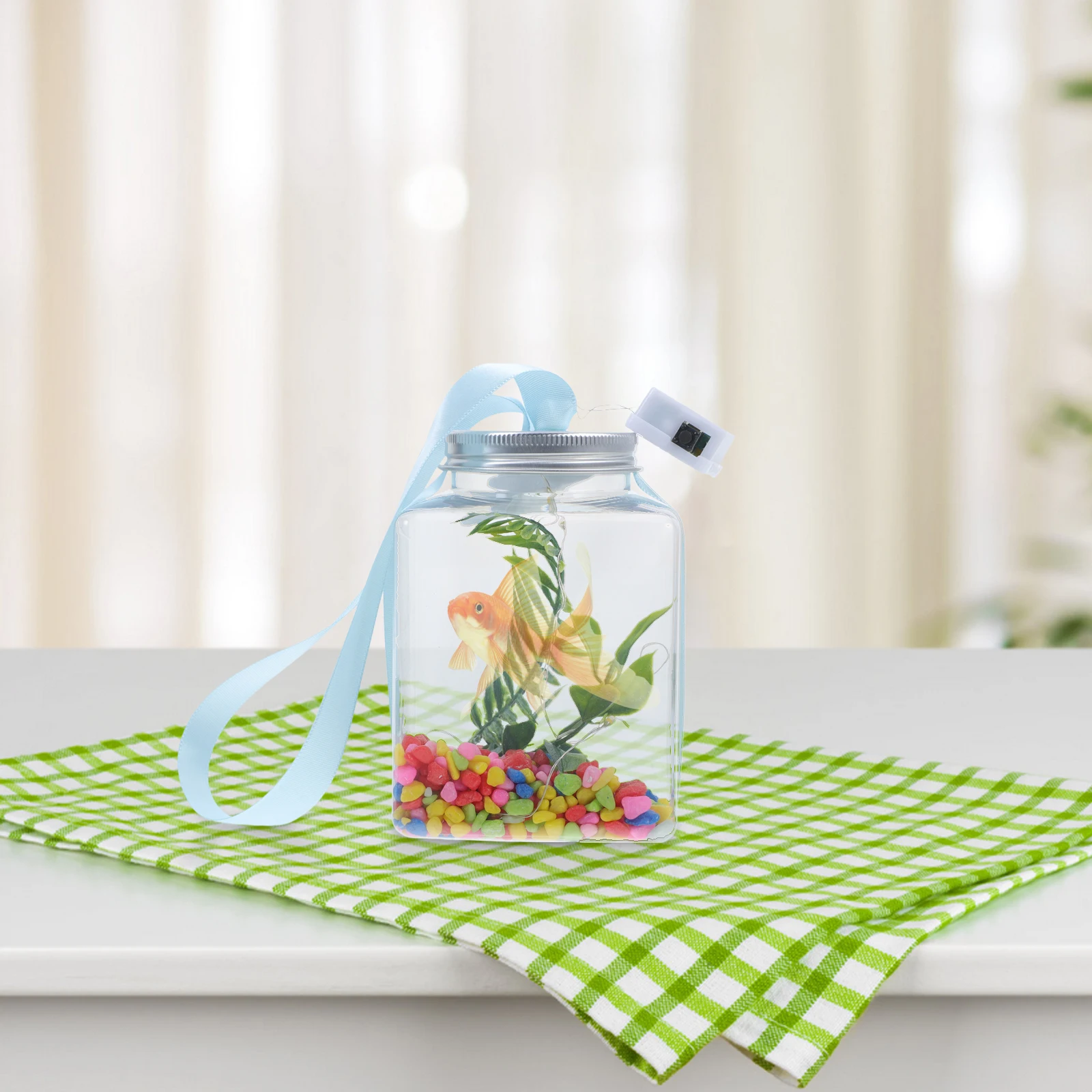 

1 Set Plastic Tank Bowl For Goldfish Small Aquarium With Lamp Desktop Decorative Lightweight Office Round Fish Bowl Goldfish