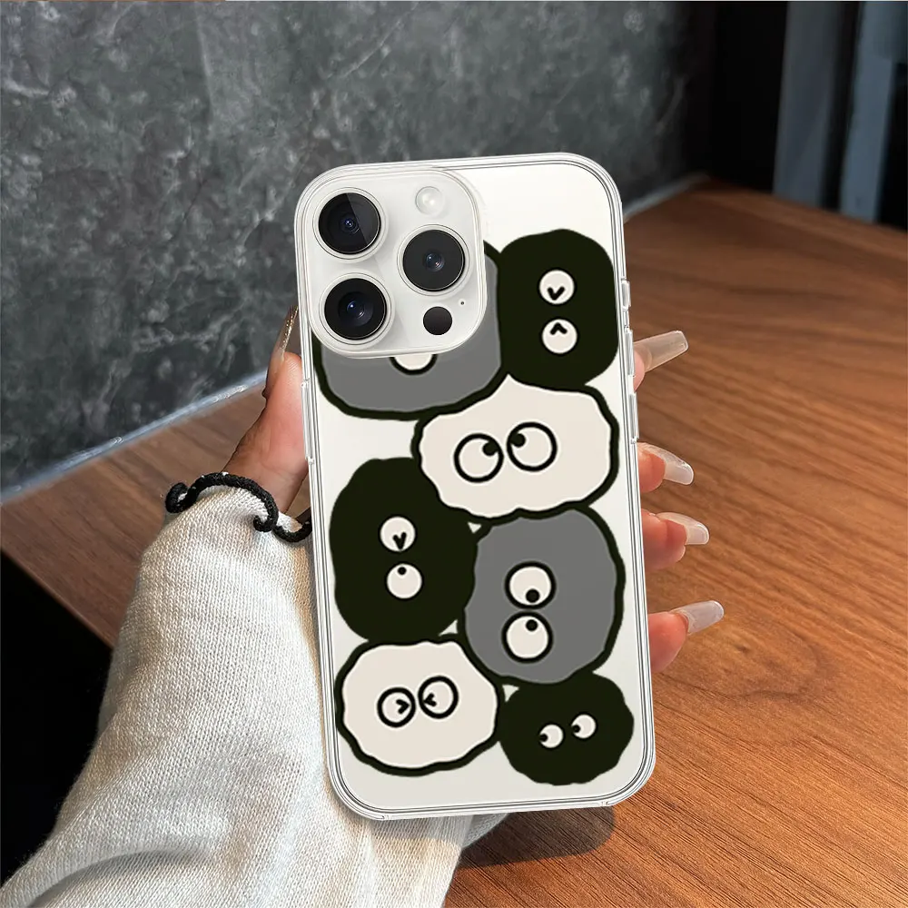 Funny Cute Cartoon Black Briquettes Phone Case for iPhone 11 12 13 14 15 16 Max Pro Plus Transparent Soft Shell