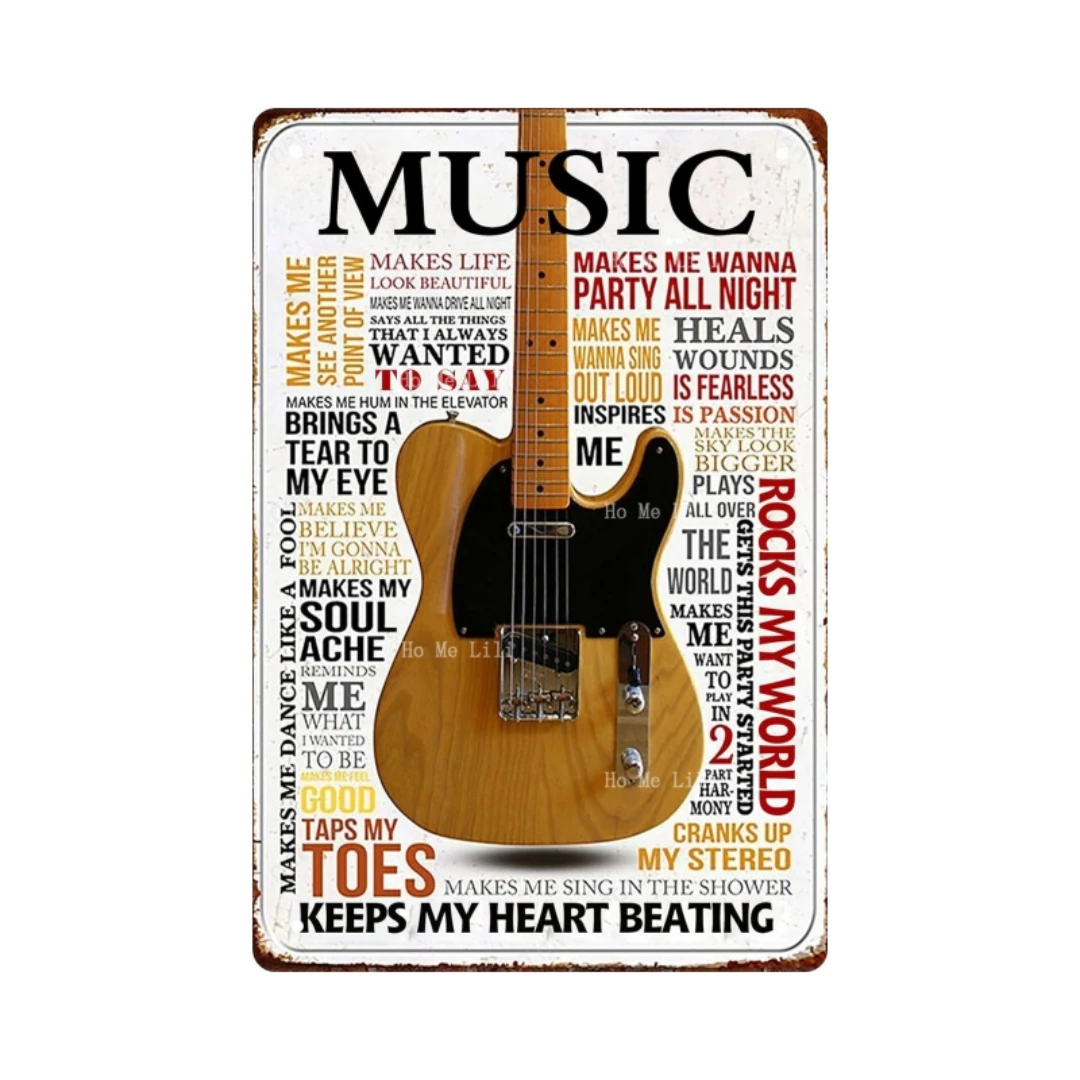 Guitar Metal Signs Vintage Rock Music Wall Decor Man Cave Tin Sign Gym Pool Bar Bathroom Yard Garage Plaque Retro