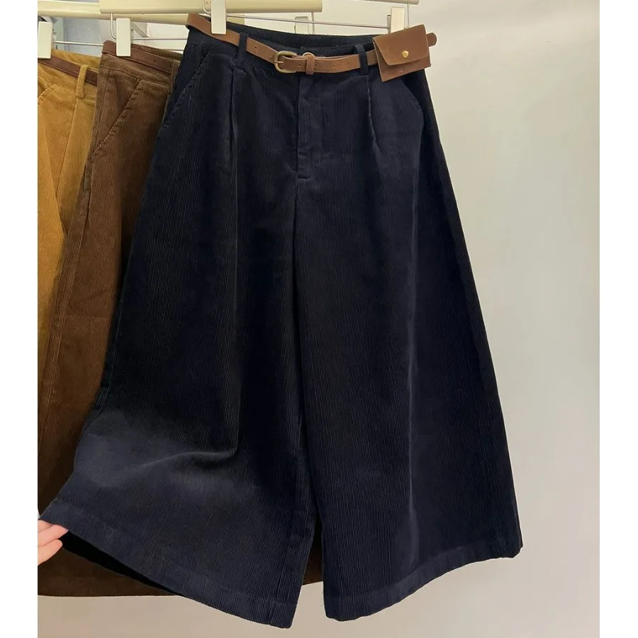 High Waist Slimming A-Line Wide Leg Corduroy Straight Pants Women's Autumn Fashion New Style Casual Seven-Foot Length Jeans