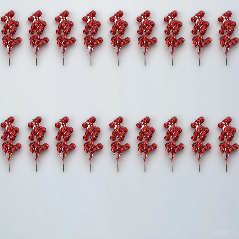 

24Pcs Sequin Red Berry Branches Simulation Berries Rustic Farmhouse Home Decoration Wedding Party Xmas Banquet Arrangements