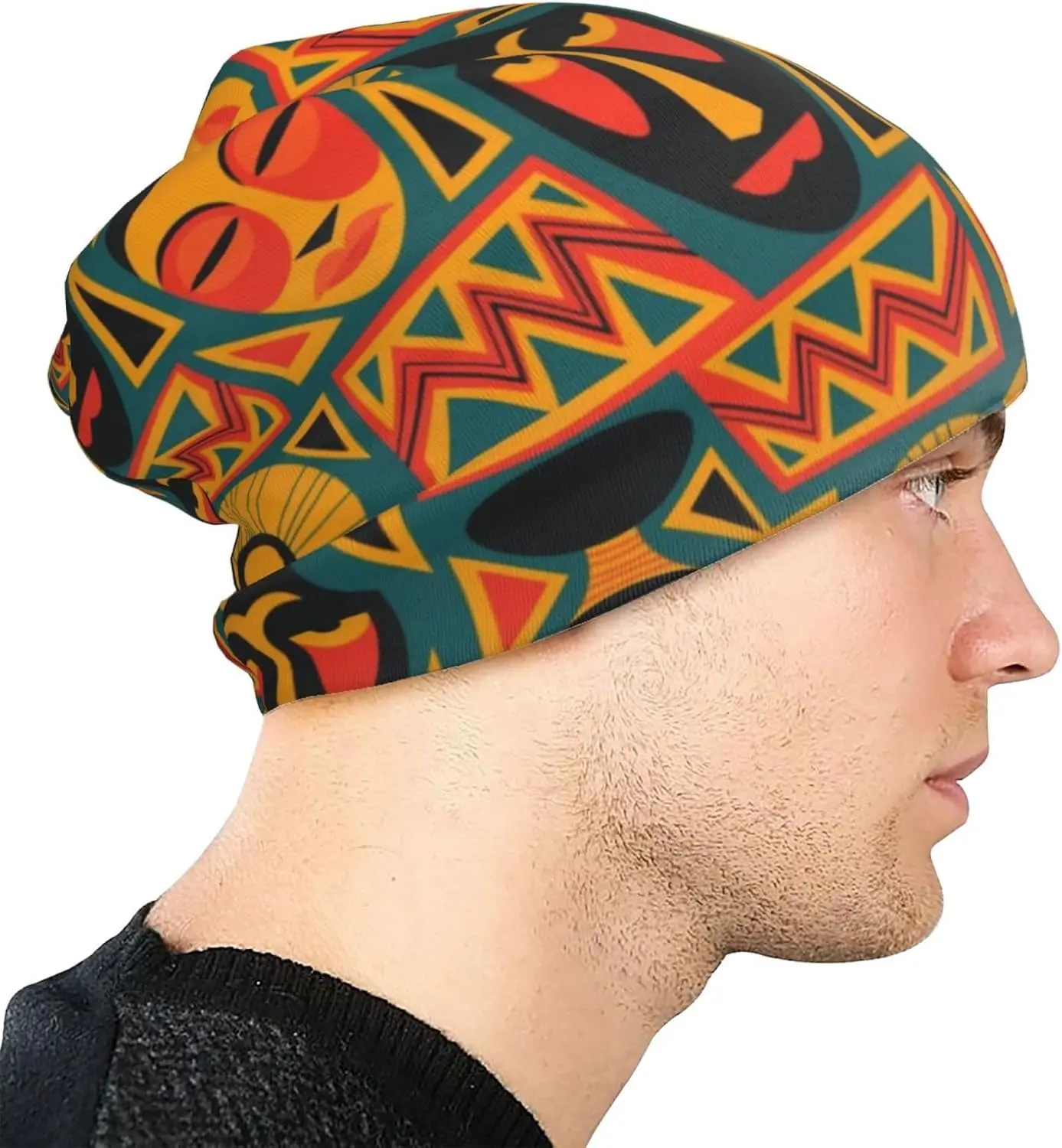 African Ethnic Tribal Style Beanie Hat Knit Hat Skull Cap Slouchy Warm Headwear for Jogging Cycling Adult Women Men