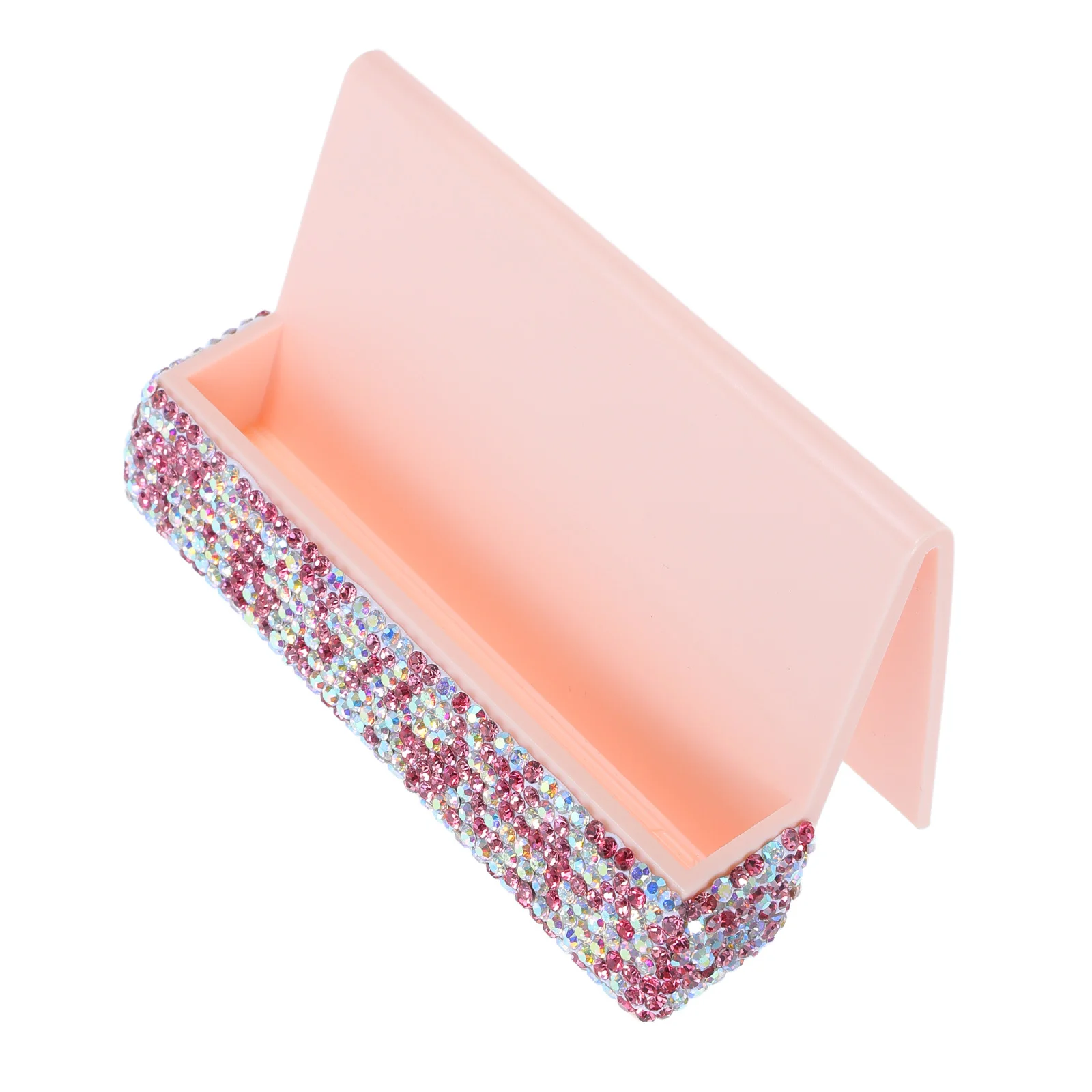 

Crystal Business Holder Pink Desktop Name Card Stand Display For Office Reception Rhinestones Business Card Storage Box