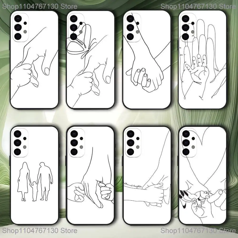 

Mom Daughter Son Dad Hold Hand Phone Case For Samsung S25,S24,S21,S22,S23,S30,Ultra,S20,Plus,Fe,Lite,5G Black Cover