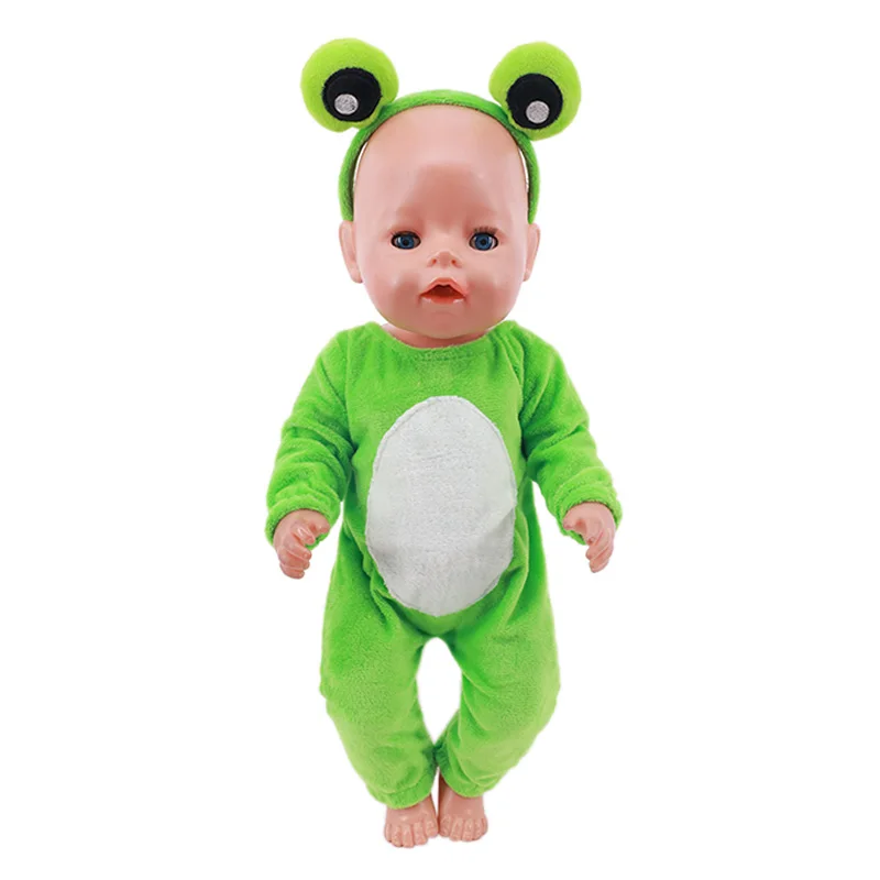 Zomer set met korte mouwen en dierenpatroon jumpsuit pyjama voor 43 cm babypop en 18 inch Amerikaanse popaccessoires, onze generatie cadeau