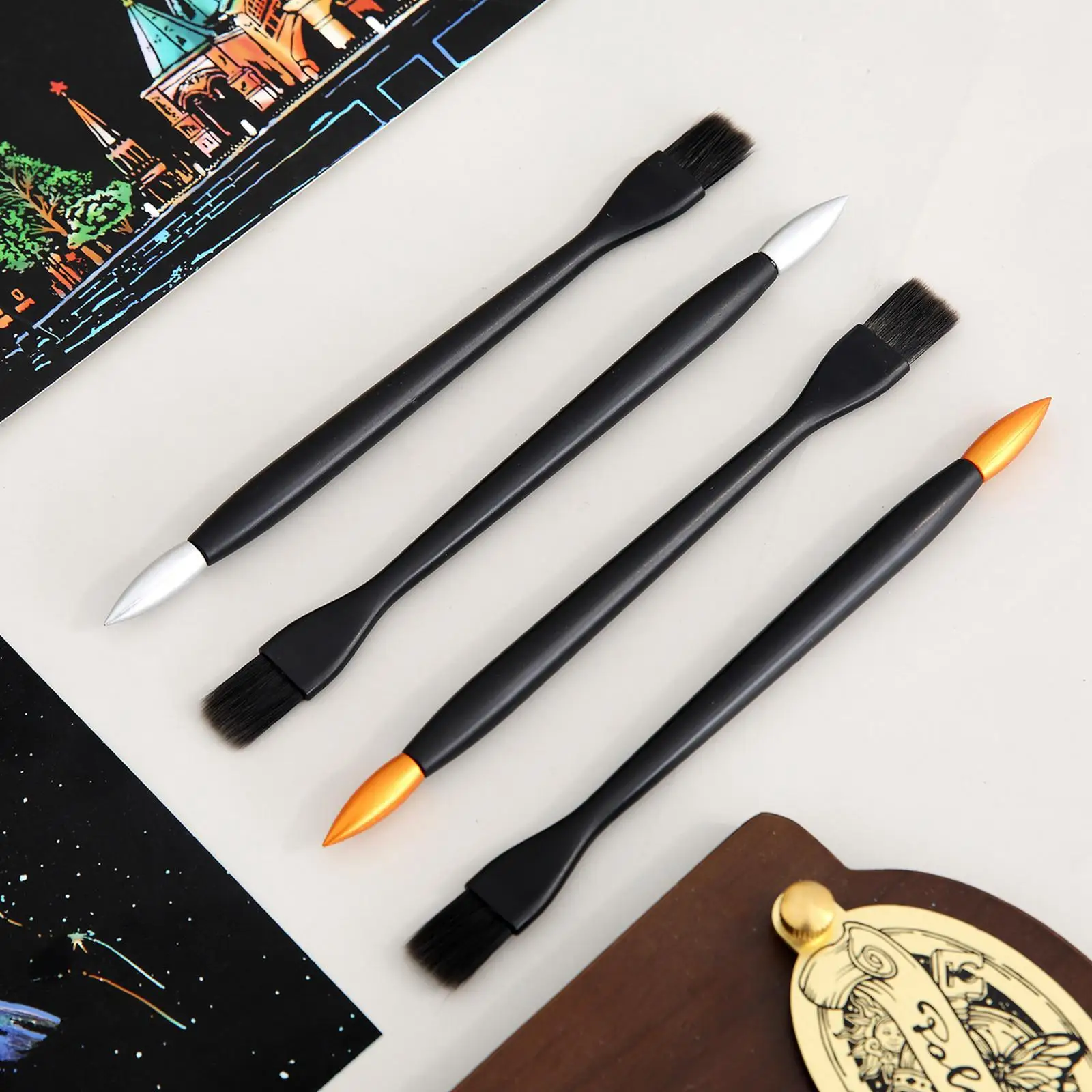 Scratch Painting Pen Dual Tip Drawing Tool with Detachable Detail Nib and Clean Brush for DIY Scratch Paper Art