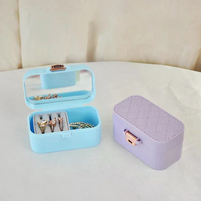 

Mini Jewelry Storage Box Portable Home Travel Earrings Necklace Storage Case For Women Ring Organizer With Mirror Display Case