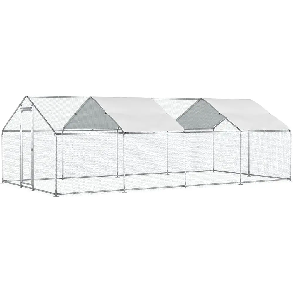 

Chicken Coop Large Metal Run or 40 Chickens Walk in Yard Poultry Cage Hen House with Waterproo Cover (193.75 Square eet)