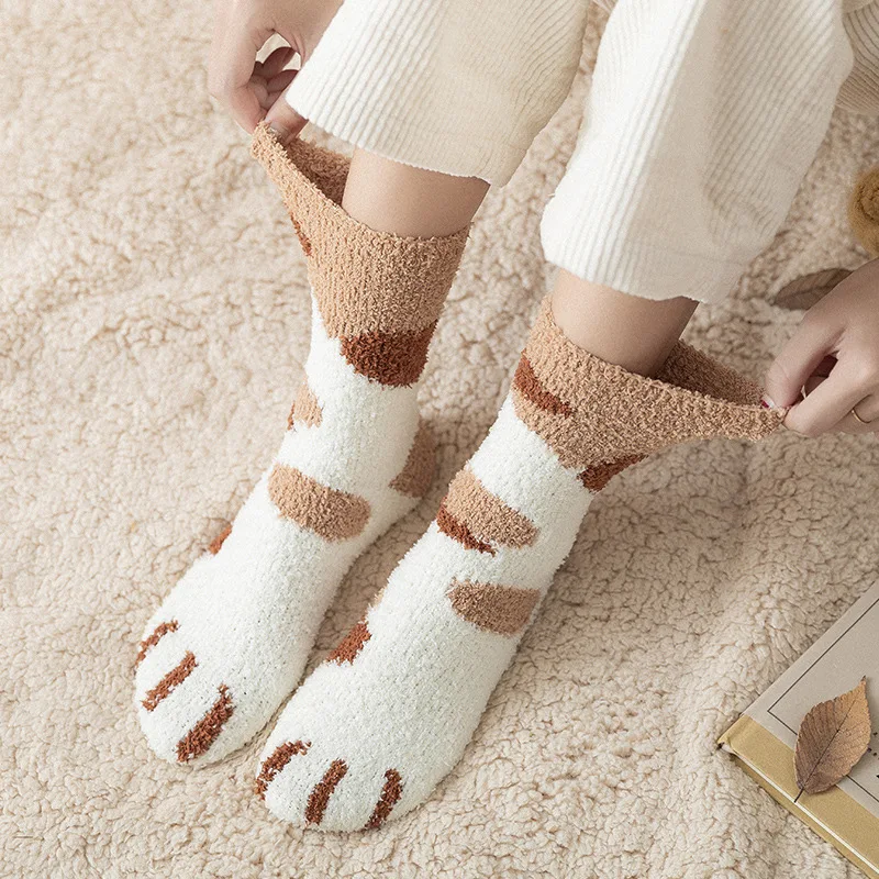 Autumn Winter Cat\'s Paw Coral Fleecy Woman Socks Cotton Japanese Harajuku Style Kawaii Socks Women 82701