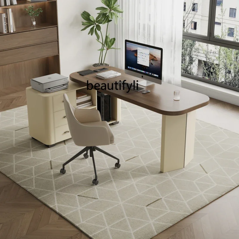 

Modern home solid wood study desk walnut saddle leather boss computer desk