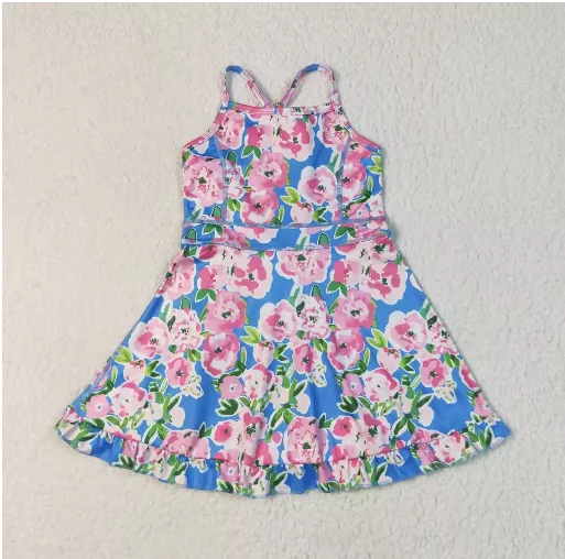 

Hot sale Toddler Infant Knee Length Straps Dress Kids Skirt Shorts Yoga Clothing Baby Girl Active Halloween Bows Ruffle Clothes