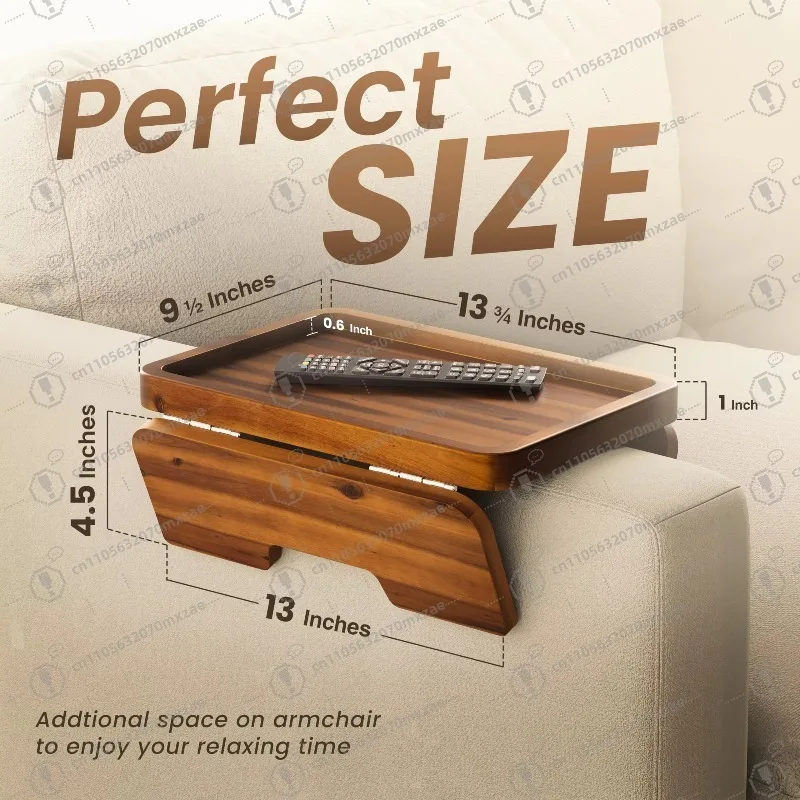 Acacia wood storage tray table: double hinged sofa armrest, small side table for eating and drinking water