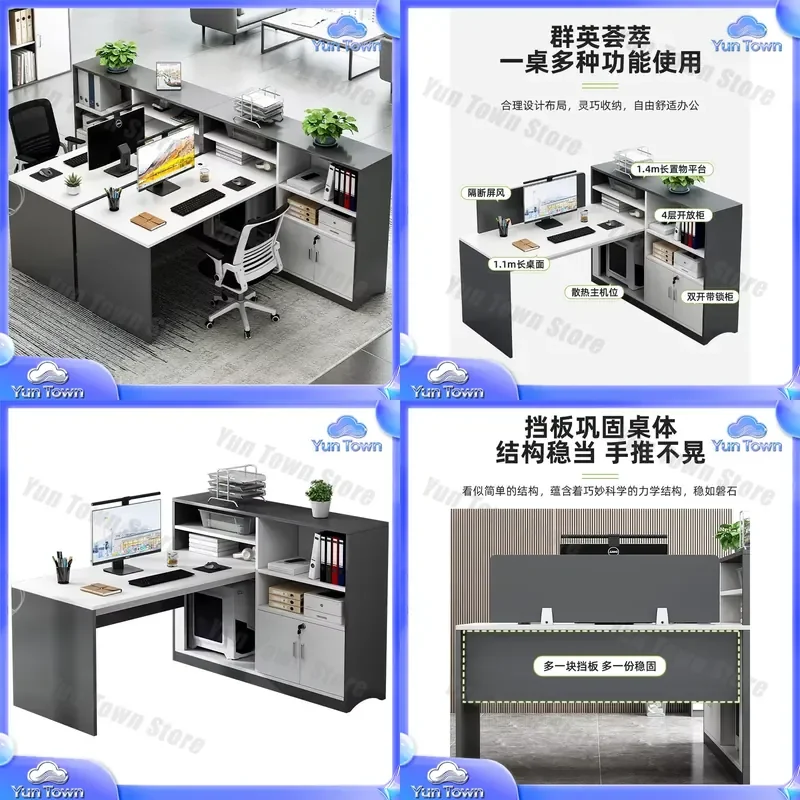 for Staff Desk and Chair Set Simple Modern Office Partition Workstation L Shaped Screen Desk with Seat for Home Office