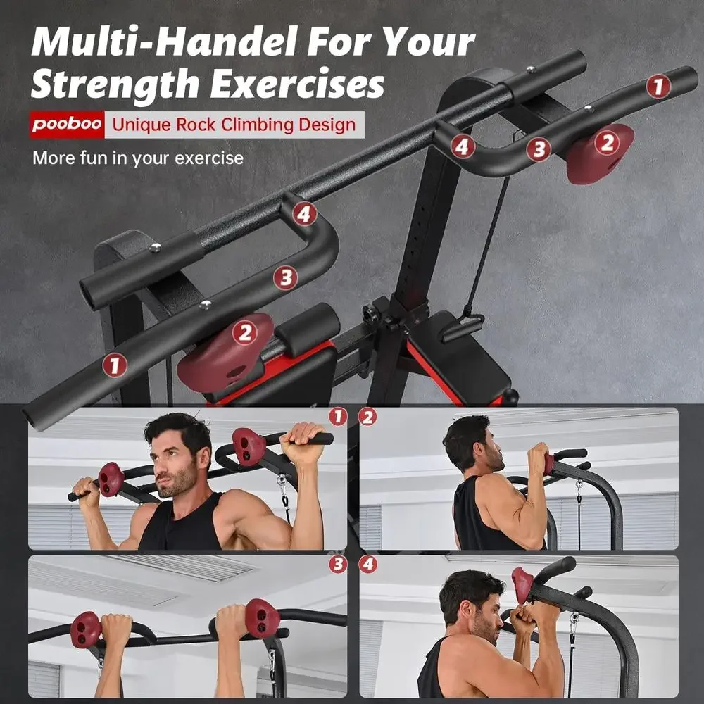 Multi-Function Adjustable Home Gym Pull-Up Bar, 450 lbs Capacity, with Elastic Resistance Bands
