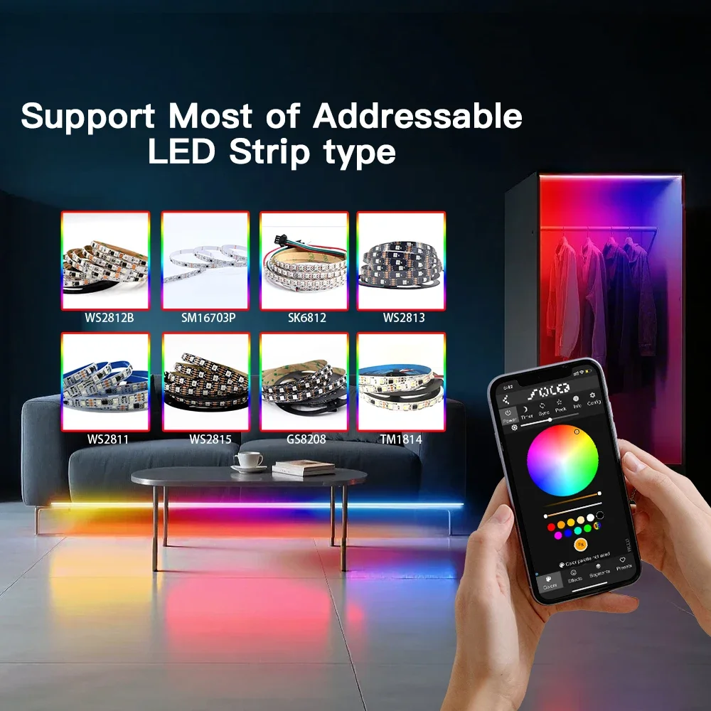 ESP32 WLED LED Controller with 4 Outputs Ethernet Microphone UART Energy Saving Relay 20A Pluggable Fuse GLEDOPTO GL-C-618WL