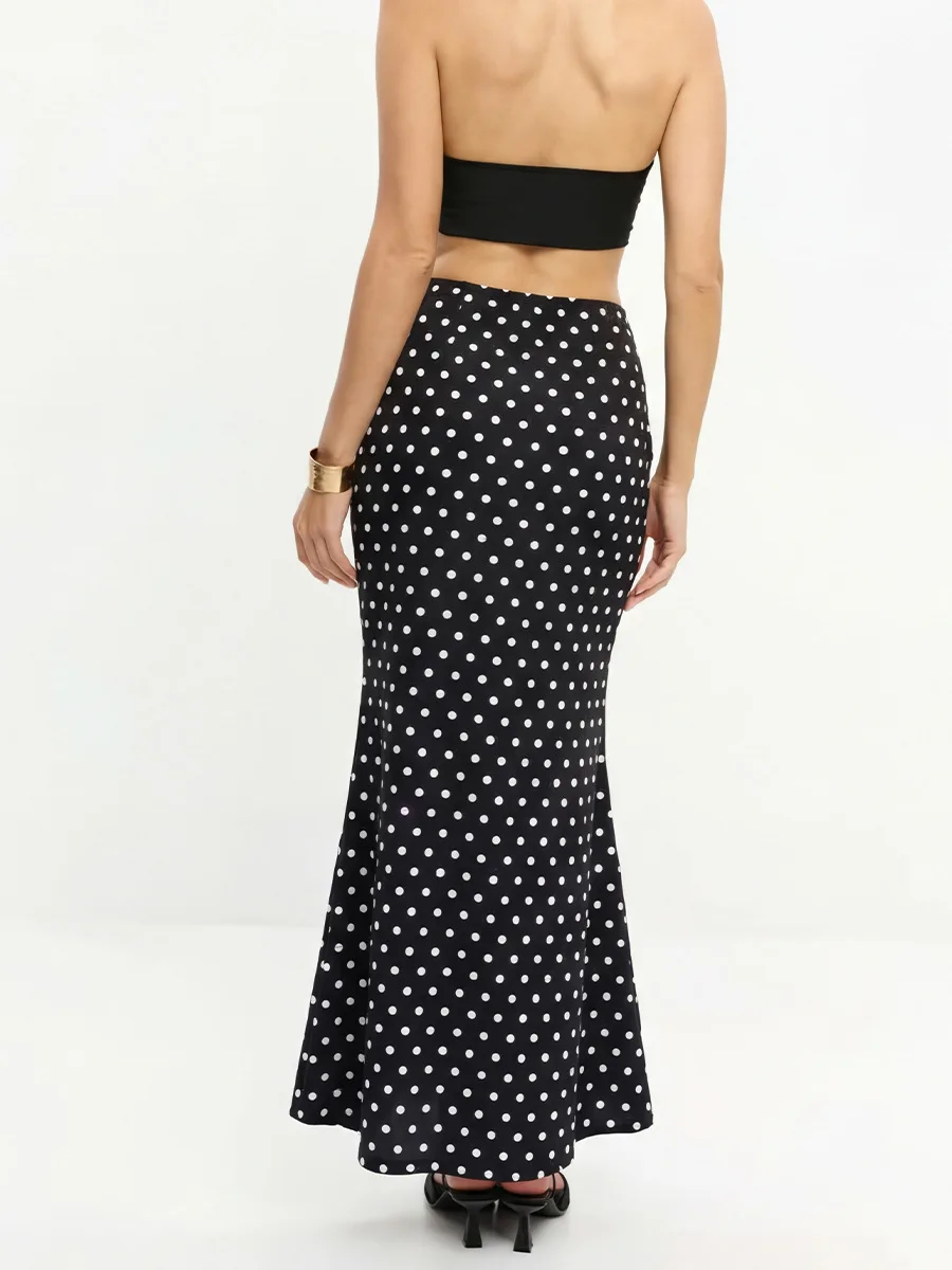 Polka Dot Black Maxi Skirt Woman Goth Beach Outfits Clearance Sales Summer Y2K Punk Long Cheap Clothes Women's Skirts