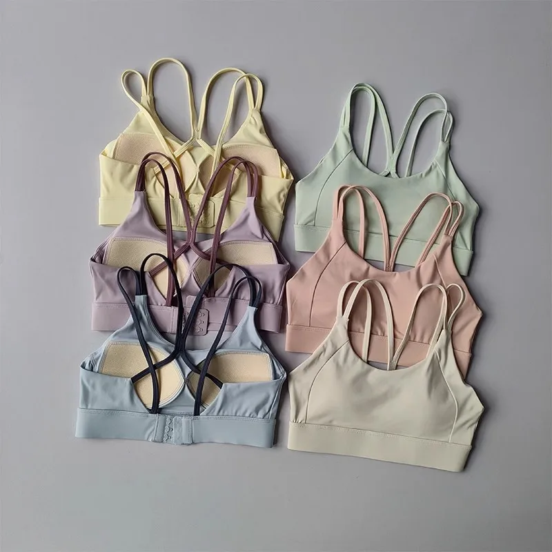 Reggiseno fitness da donna con incrocio morbido in tinta unita, collant, gilet da yoga, antiurto, palestra, sport, top push up con reggiseno sportivo regolabile