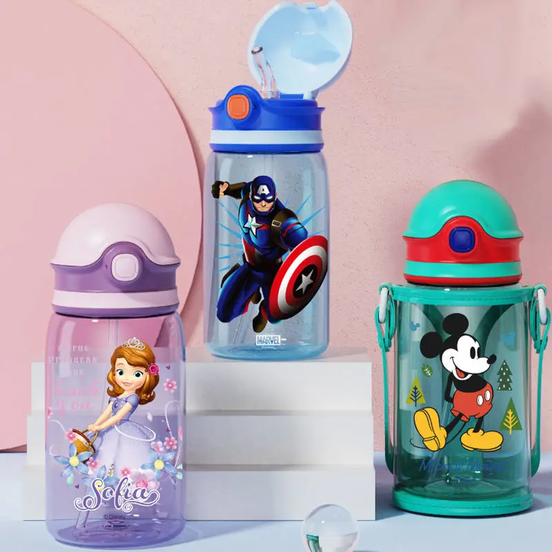 

DISNEY Mickey water bottle Spider-Man kids drinking cup with Straw Outdoor Sports Cup with case Travel drinkware for children