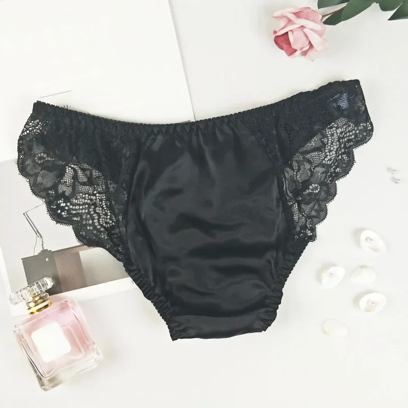 1pc Women\'s Summer Sexy Lace Panties Silky Silk Underpants Underwear Solid Color Ladies Girls Briefs Shorts