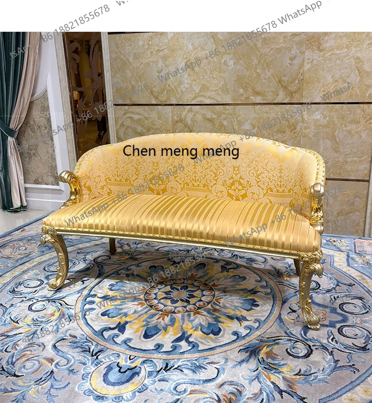cc182French bedside stool, embroidered fabric, footrest, bedroom solid wood bed front bench, living room sofa stool
