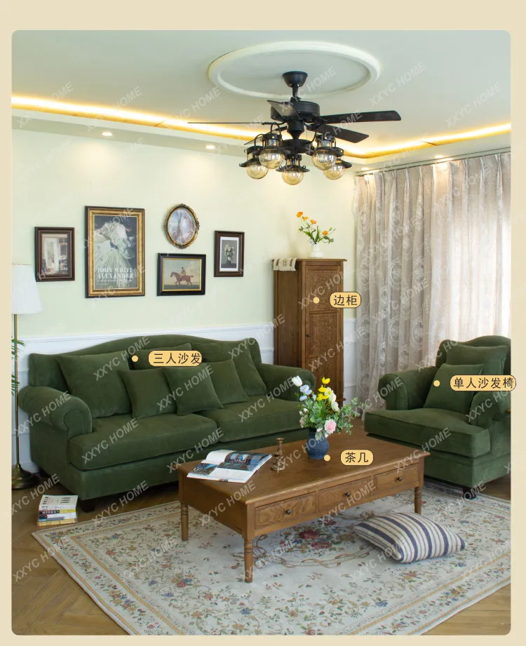 

LCountry Solid Wood Frame Corduroy Cotton Sofa Removable and Washable Living Room Sofa Sponge Down Latex Mat Single Tr