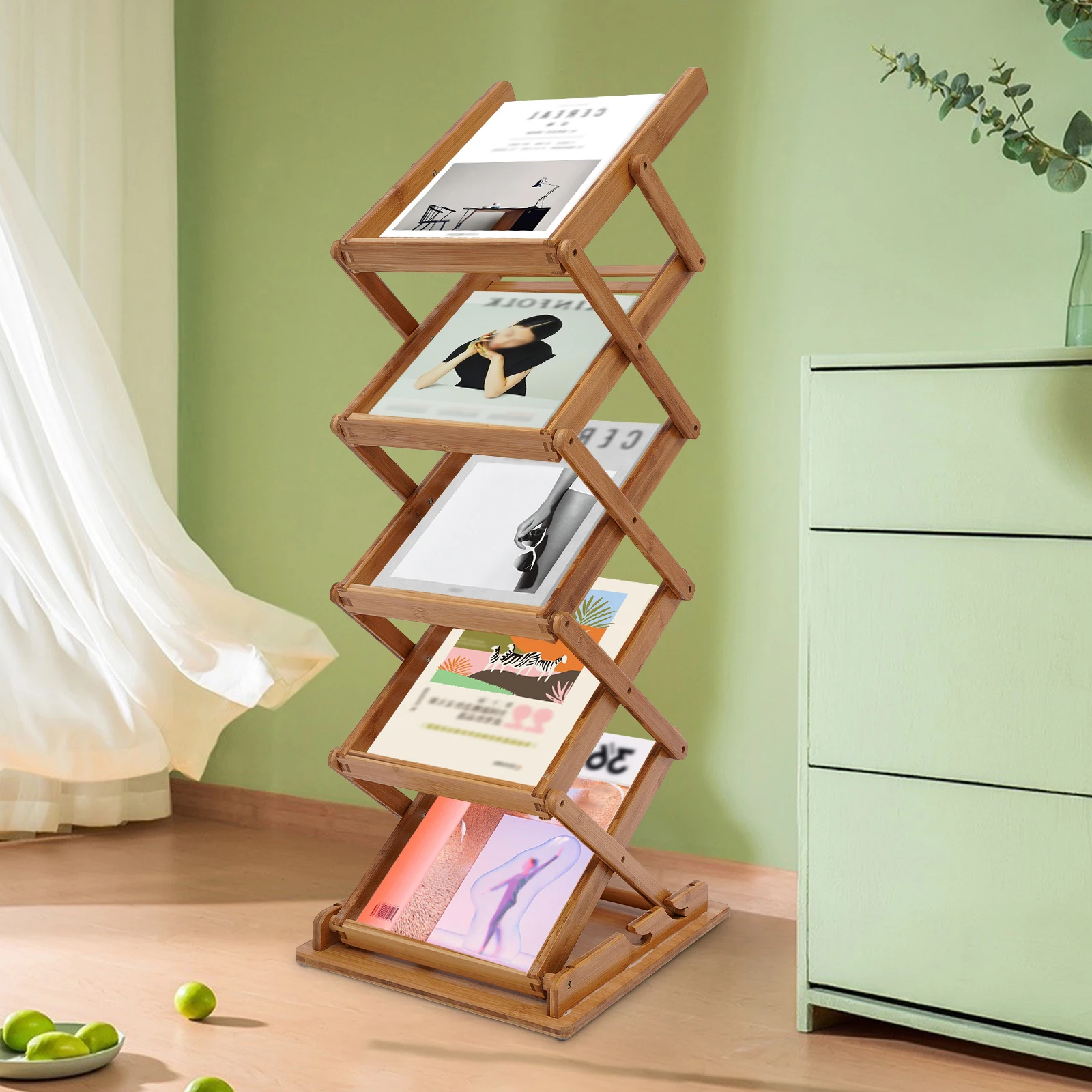 

Portable Foldable wood Literature Rack Display Holder Stand, Pop-up Magazine Brochure Catelog Rack