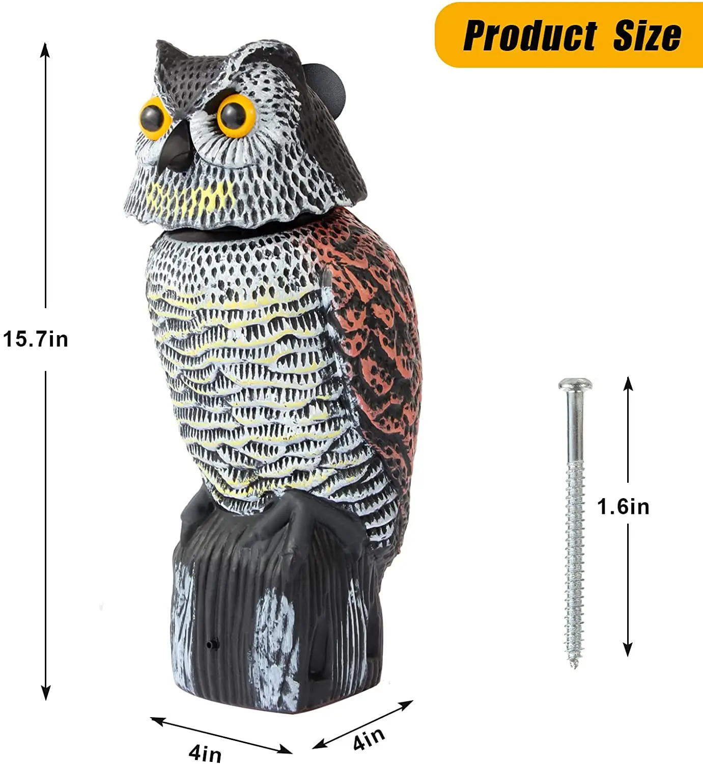 Fake Owl Decoy Plastic Owl Scarecrow Sculpture with Rotating Head and Sound for Garden Yard Bird Repellent Outdoor