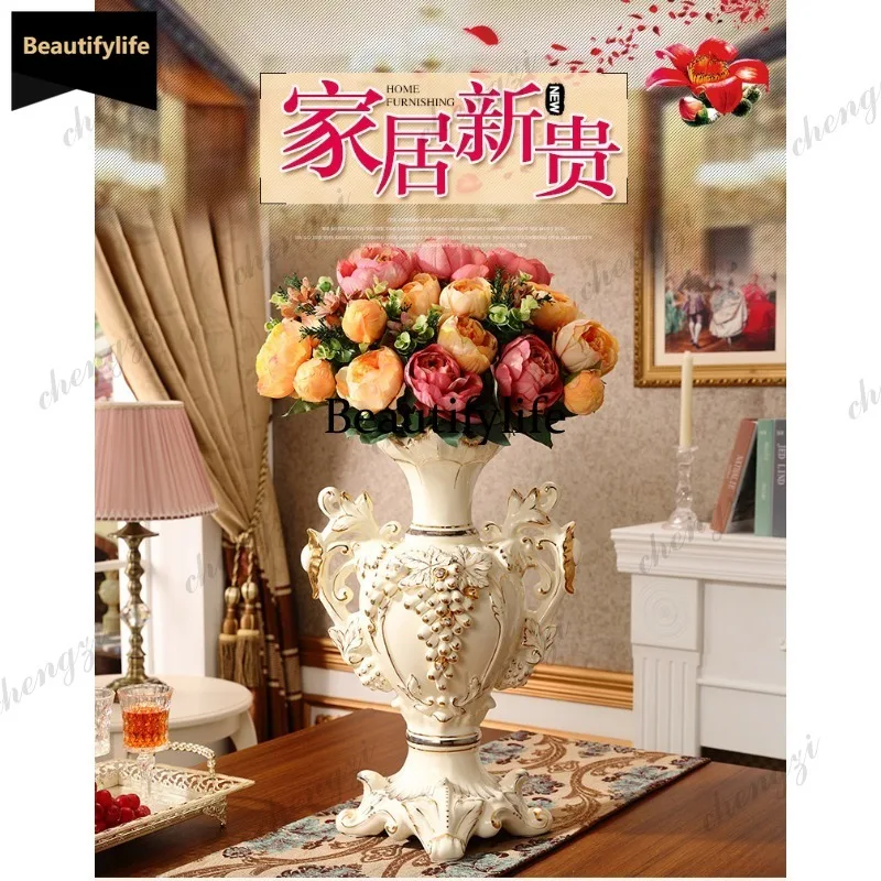 D80 Luxury European vase ornament large living room TV cabinet floor decoration creative flower arrangement dried flowers