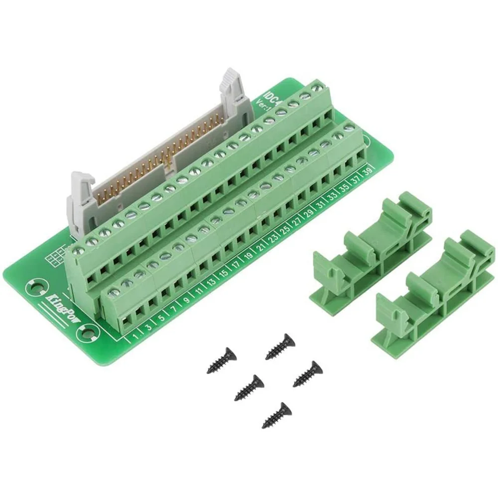 IDC40P 40Pin Connector Strip Breakout Board Terminal Block Plug PLC Interface with Bracket, for PLC, DIN Rail Mount