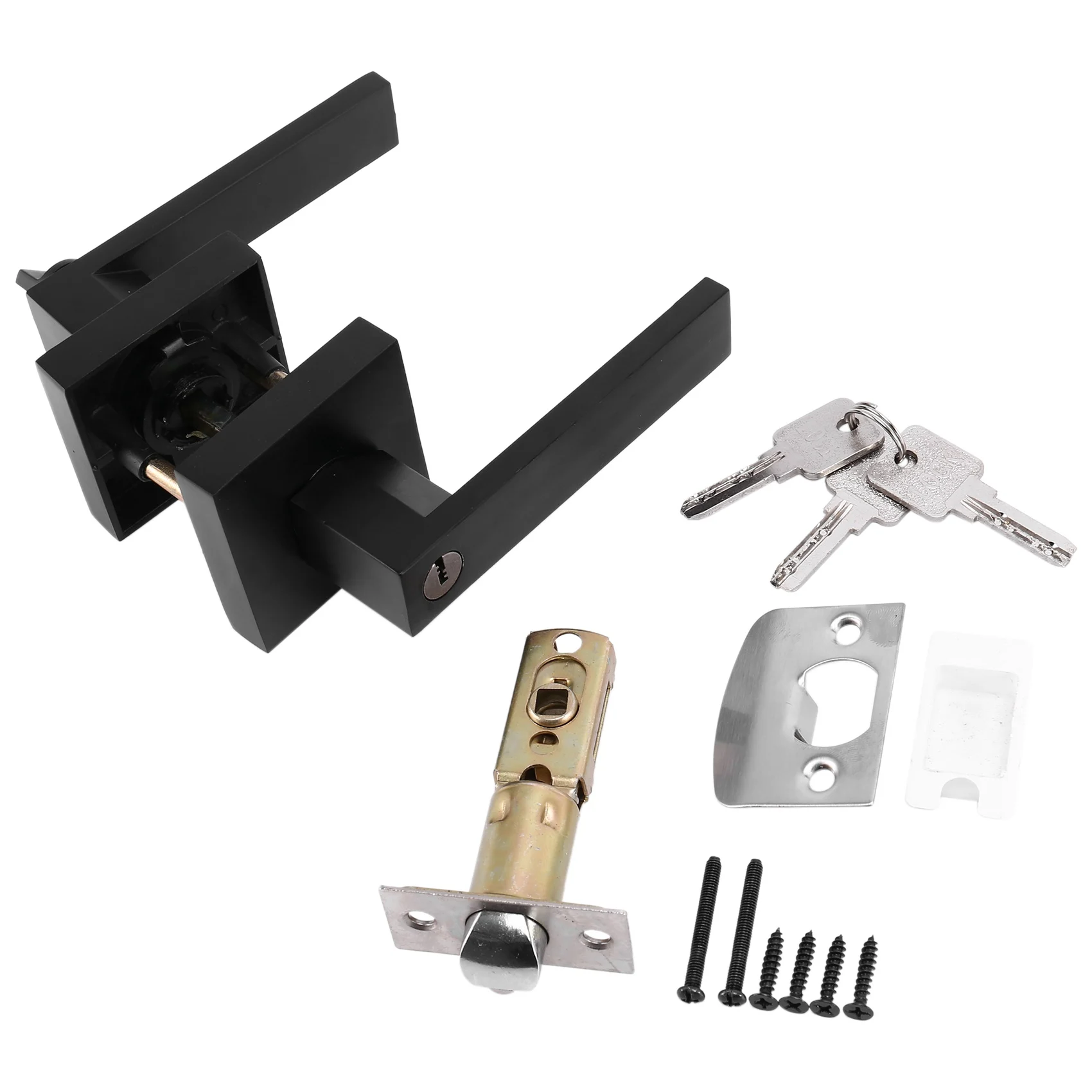 AFOURT-مقبض الباب مقبض الباب قفل قناة مربعة قناع الخصوصية غرفة النوم الداخلية الحمام ثلاثة بار قفل كروي