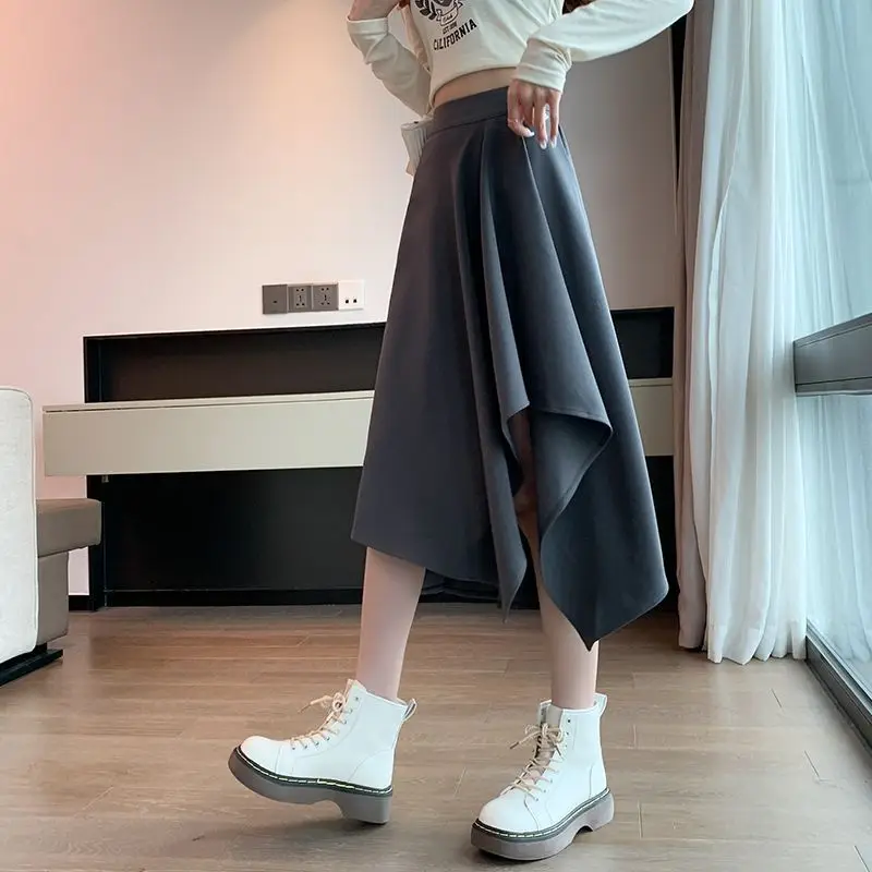 

2024 New Women's A-line Skirt Covering Meat Women's High Waist Slimming Asymmetric Design Summer Irregular Half skirt