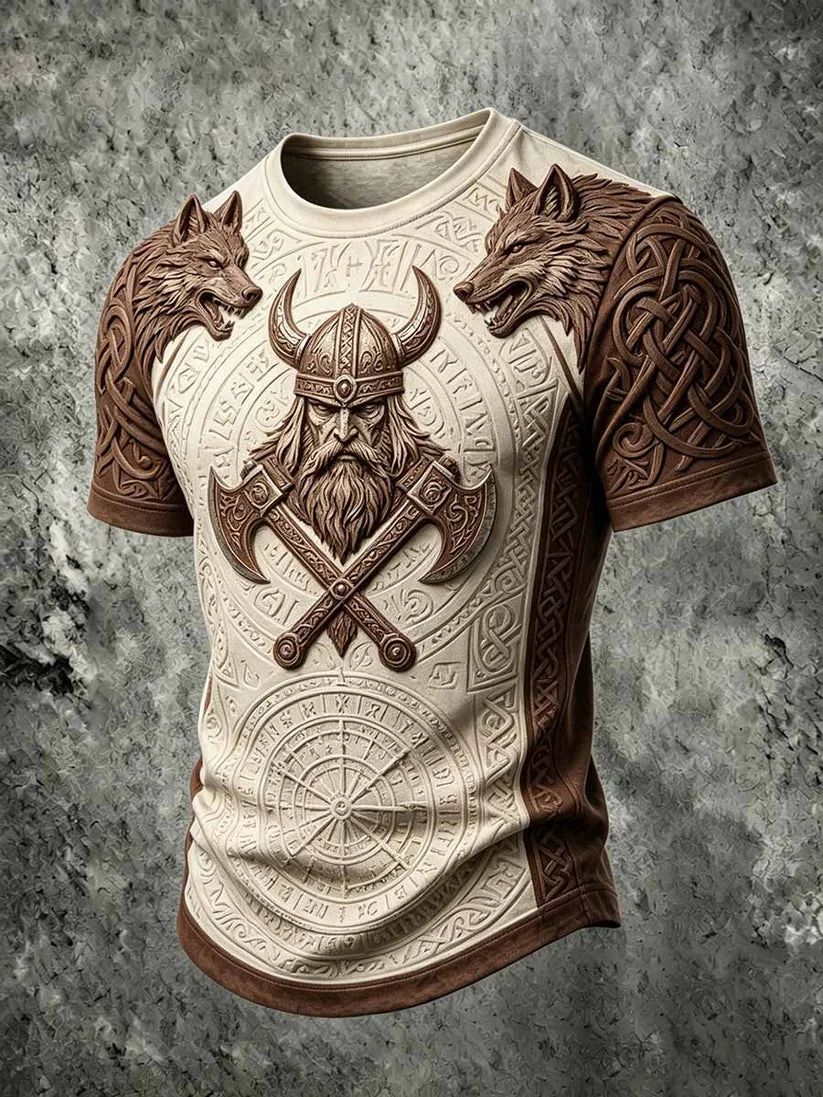 2027 Summer Best-selling Men's Vintage Viking Style 3D Printed Outdoor Sports Breathable Quick-Drying T-Shirt Family Style Shirt