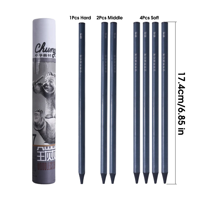 Fine Arts Master Charcoal Pencil,Hard,Neutral,Soft Refills,Sketch Sketches Drawing Pencils,Art Student Supplies 7 Pcs Barrels