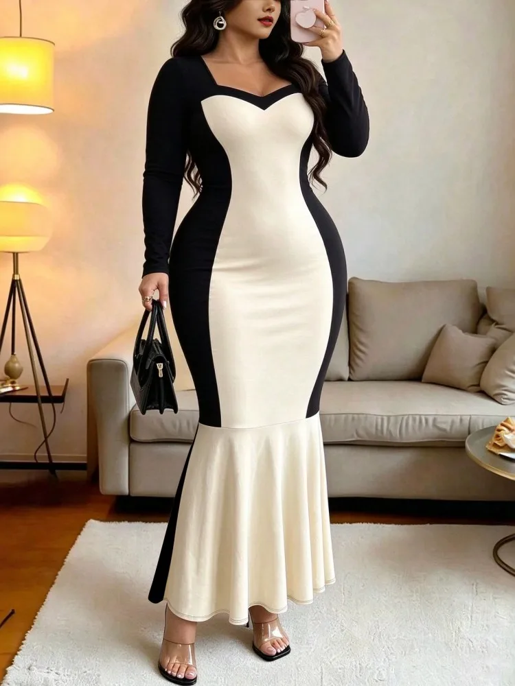 1XL-5XL Plus Size Women Clothes Dresses Autumn Spring Robes Long Sleeve Street Style Casual 3XL Big Size Maxi Dress Oversized
