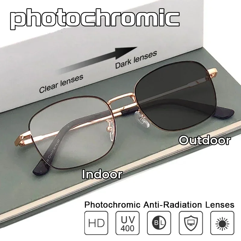 Photochrome Sonnenbrille Marken-Vintage-Sonnenbrille Anti-Blaulicht Damen Herren Eckige Brillenfassung Outdoor-Sonnenbrille Chamäleon UV400