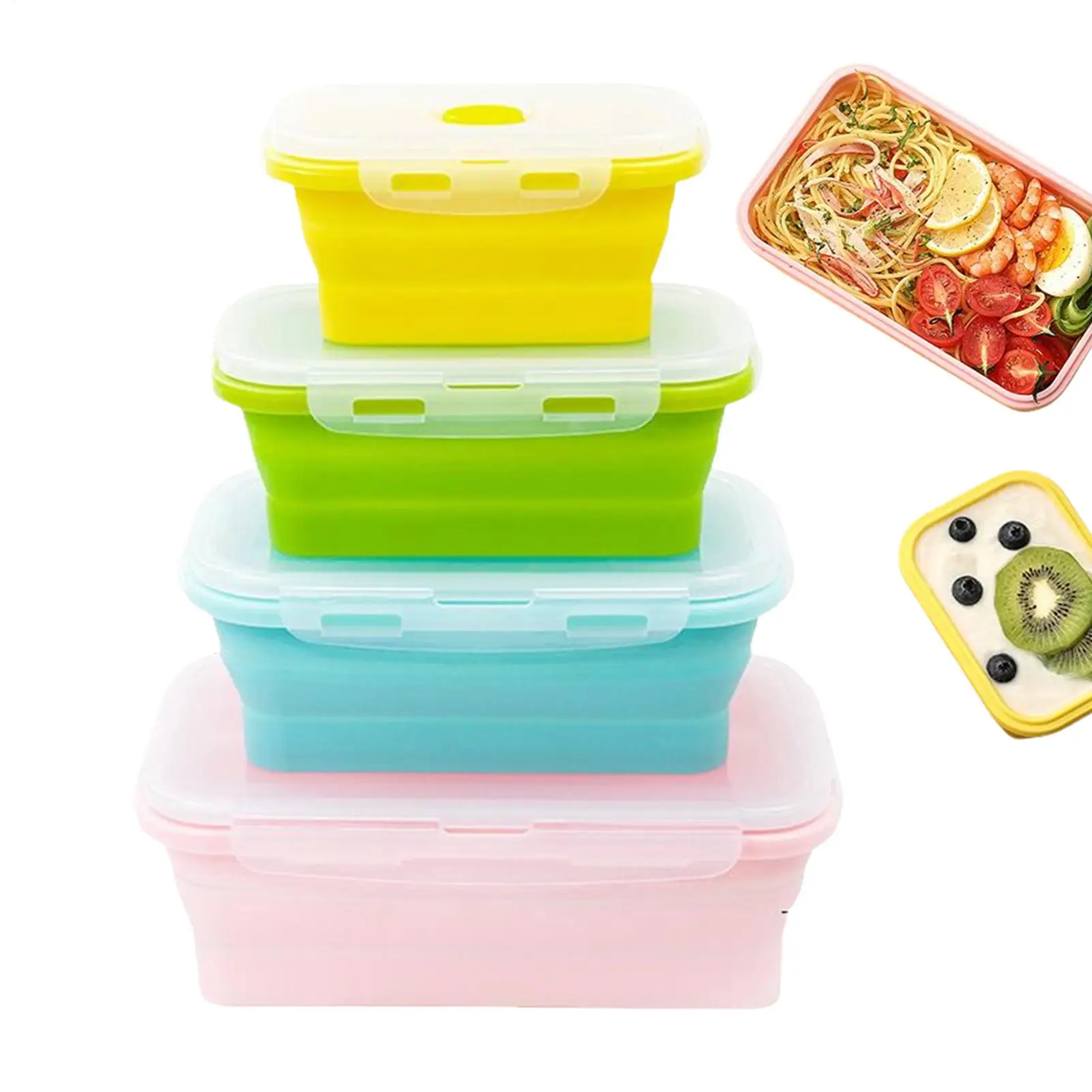 

4 Pieces Foldable Food Containers Silicone Food Storage Lunch Box Leakproof Odor-Resistant Reusable Stackable Organizer