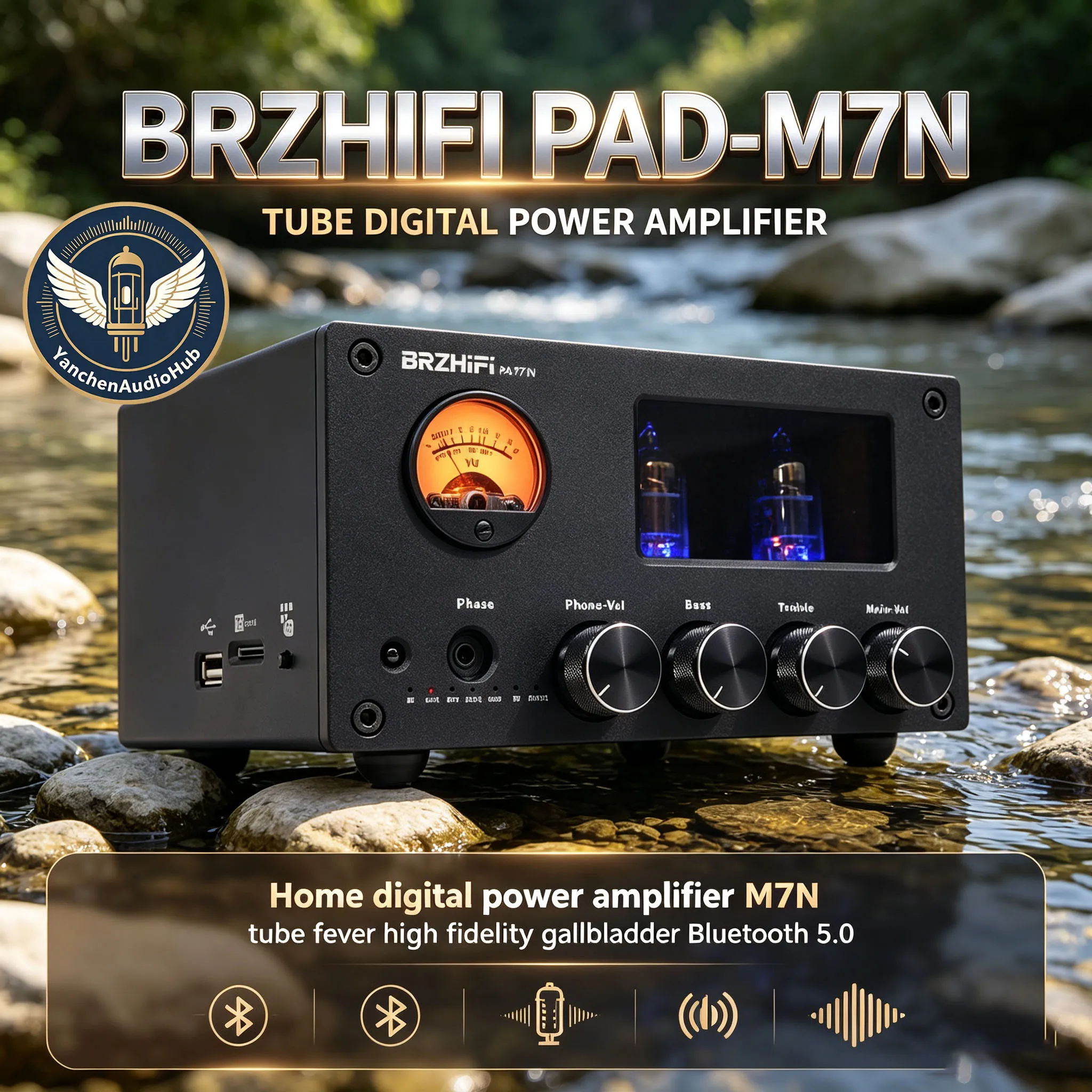 CHN 2027 New BRZHIFI PAD-M7N Home Digital Power Amplifier M7N Electronic Tube Fever High Fidelity Gallbladder Bluetooth 5.0