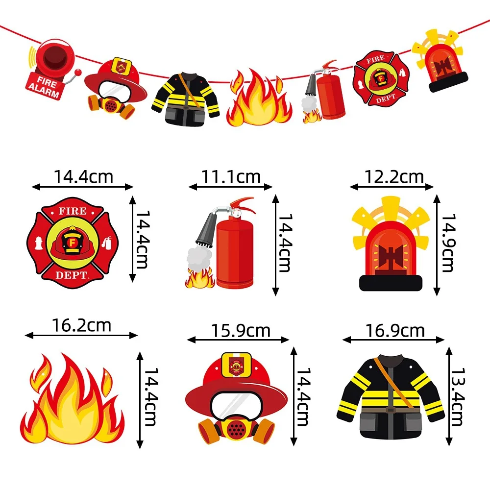 Cartoon Brandbekämpfung Thema Papier Banner Wirbel hängen Feuerwehrauto Cupcake Topper für Kinder Jungen Geburtstag Baby Shower Party Dekor – Detail 3