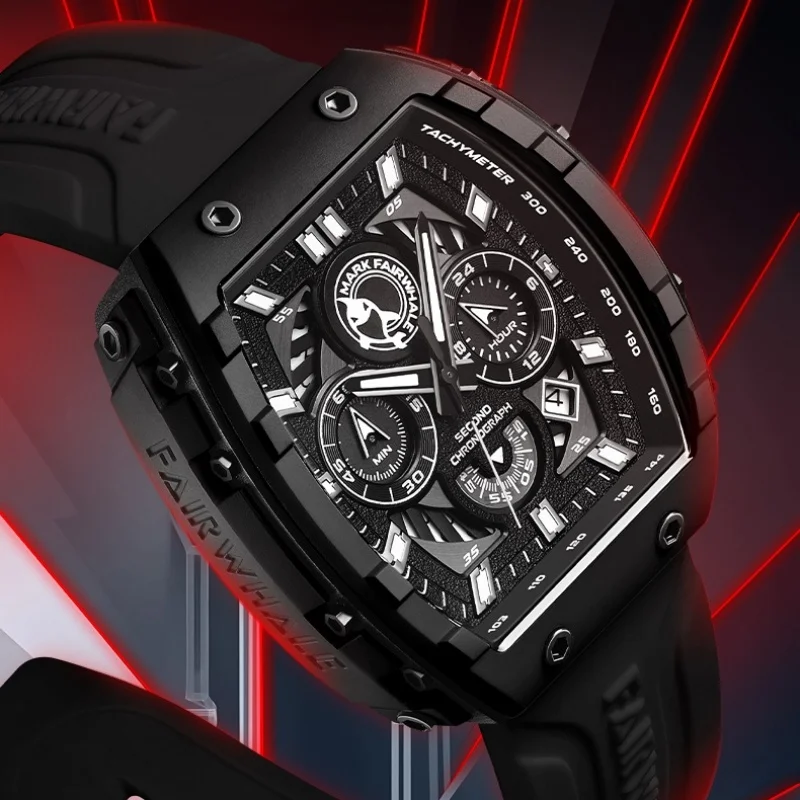 

Mark Fairwhale 5670 Мужские дизайнерские кварцевые спортивные многофункциональные хронографы Tonneau 3ATM Водонепроницаемые оригинальные кварцевые часы для мужчин