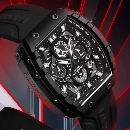 Imagen 2 del producto Mark Fairwhale 5670 Reloj de cuarzo deportivo de silicona resistente al agua con cronógrafo multifunción Tonneau de cuarzo de diseño superior para hombre