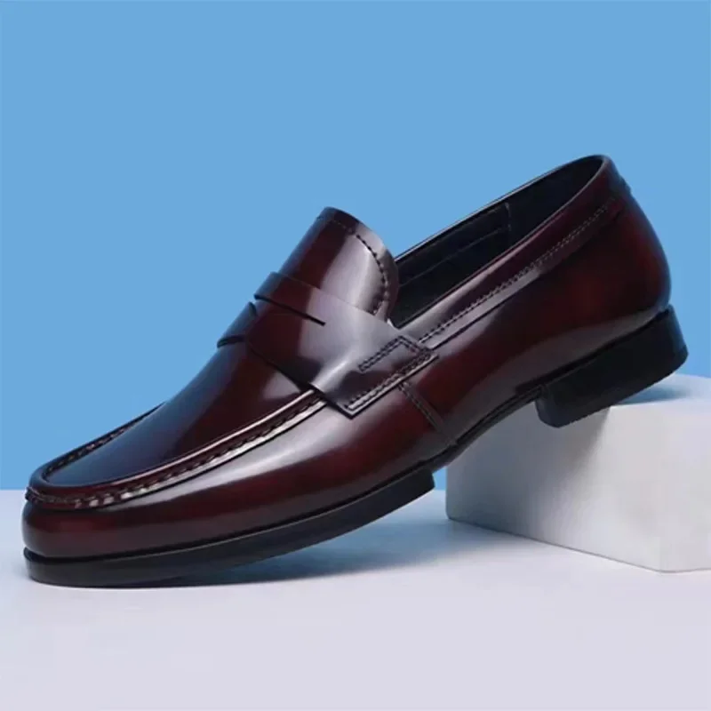 New Designer Men Genuine Leather Casual Shoes Patent Leather Leisure Slip-on Loafers image 5