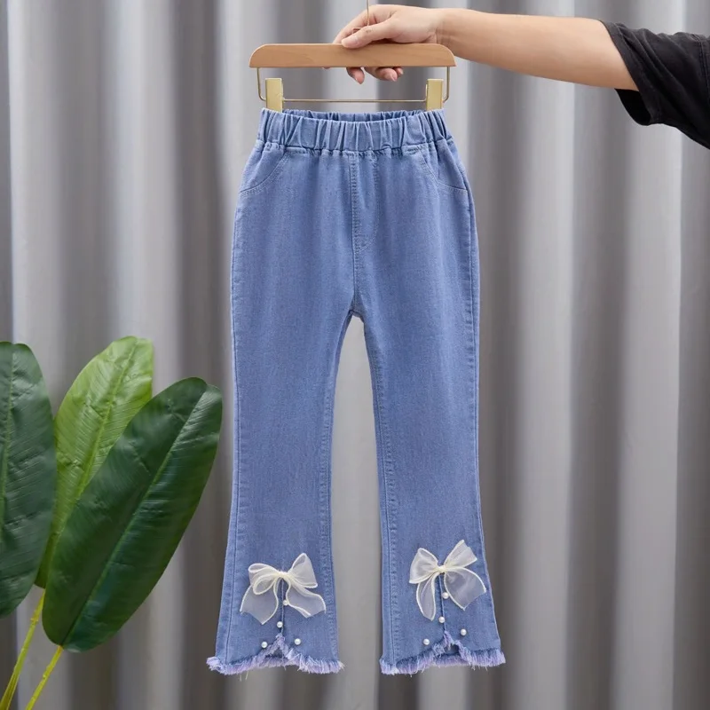 Princess Girls Jeans Children\'s Clothing Pants Teenage Wide Leg Jeans Girl Clothes Flared Jeans Slim Fit For 2 to 12 years Child