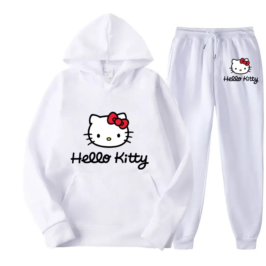 เสื้อสเวตเตอร์มีฮู้ดสำหรับผู้ชายและผู้หญิงลายการ์ตูน Hello Kitty ชุดสูทแฟชั่นสำหรับฤดูใบไม้ผลิและฤดูใบไม้ร่วง2024