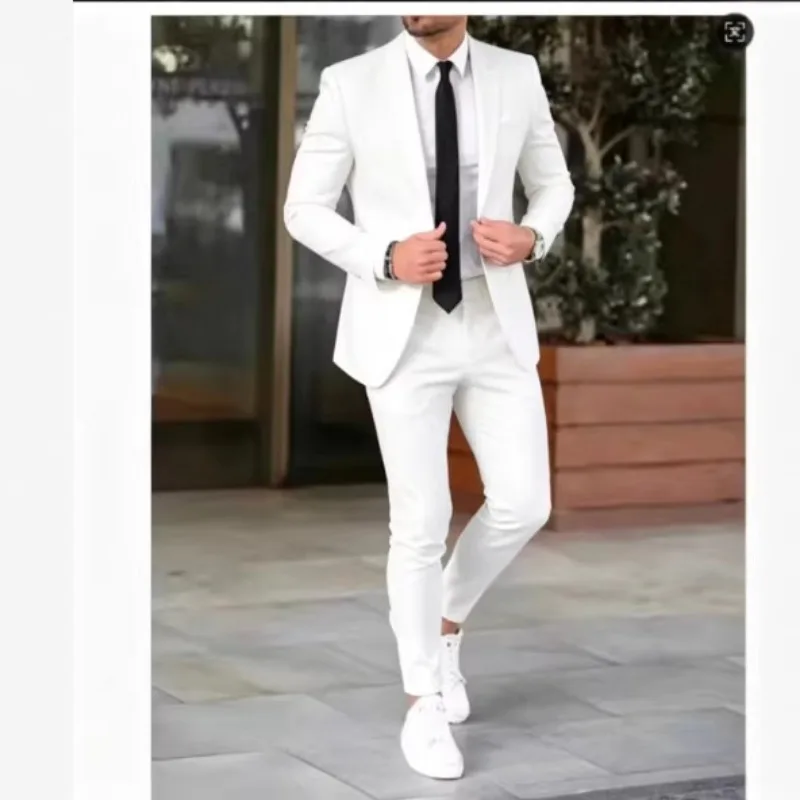

Men's White 2-Piece Suit Slim Fit Formal Business Wedding Tuxedo Set