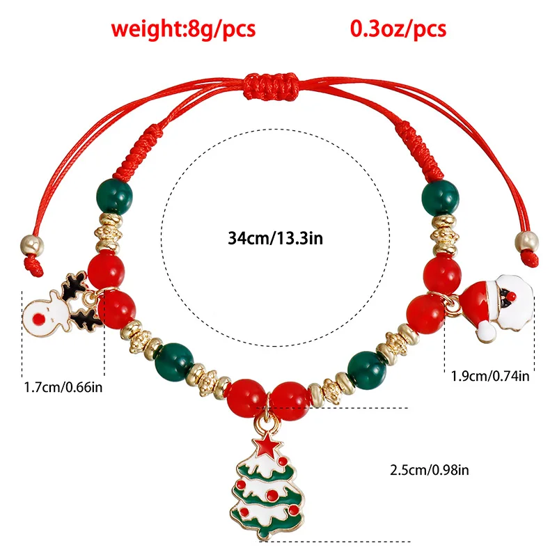 Fashion Handmade Red Agate Bead Christmas Set Bracelet New Jewelry for Women Simple Snowman Elk Bell Santa Charm Bangle Gifts